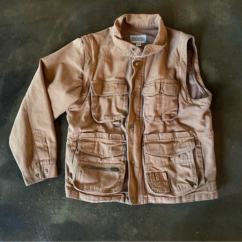 Marks Tan Utility Contractor Work Multi Pocket 2 in 1 Jacket Vest